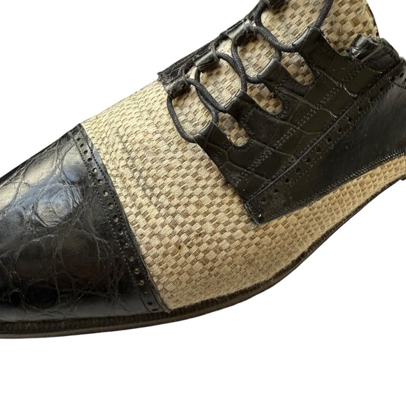 Mezlan Woven Lace Up Cap Toe Oxford Dress Shoes Men’s Size 10.5 Black and Beige - Picture 8 of 16